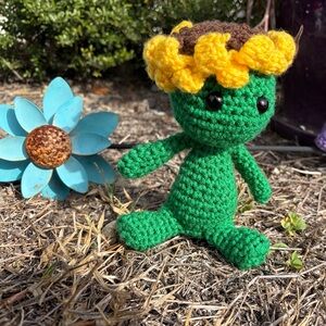 Green Crochet Sunflower Doll